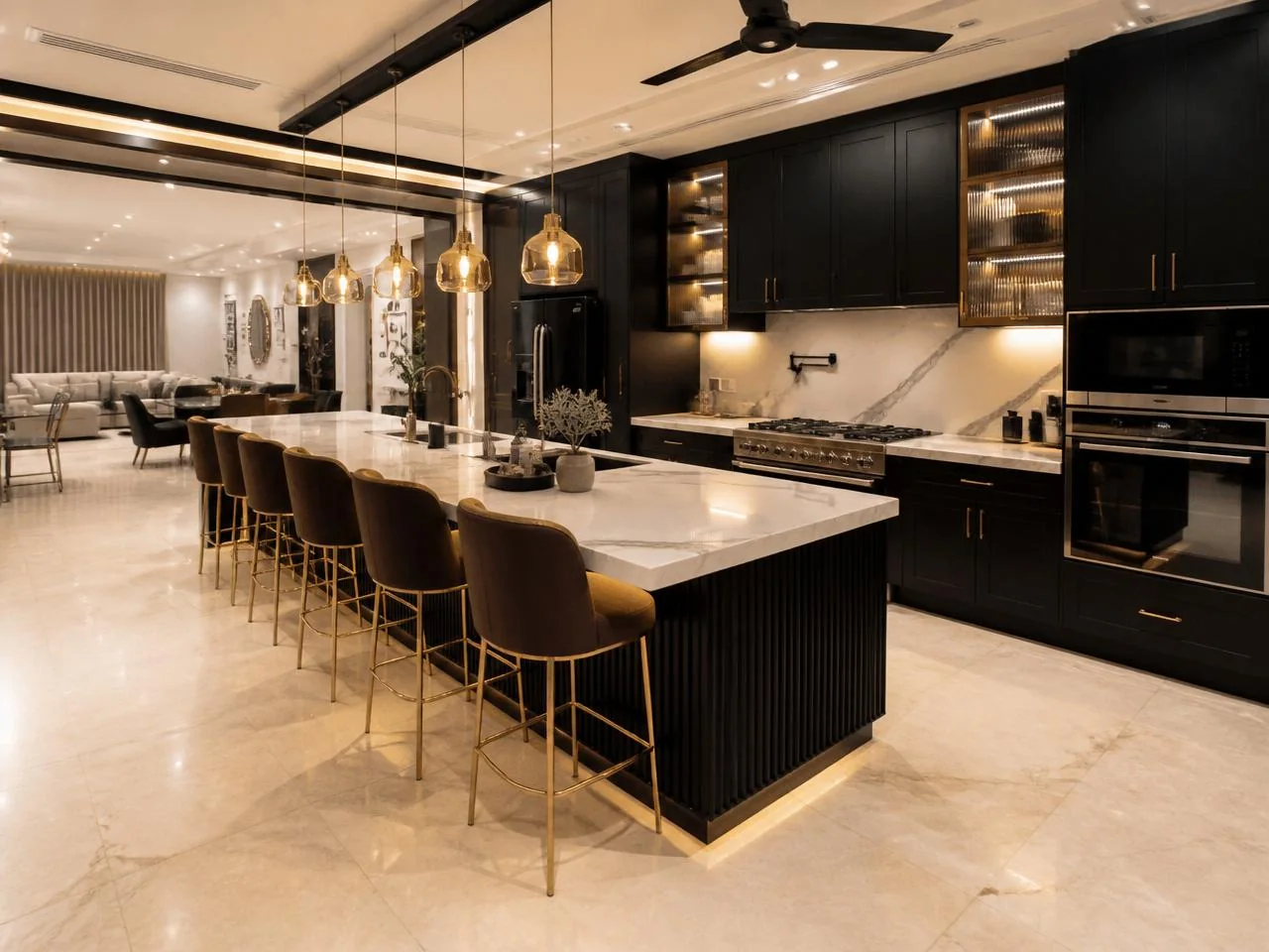 Custom designer kitchen with marble finishes